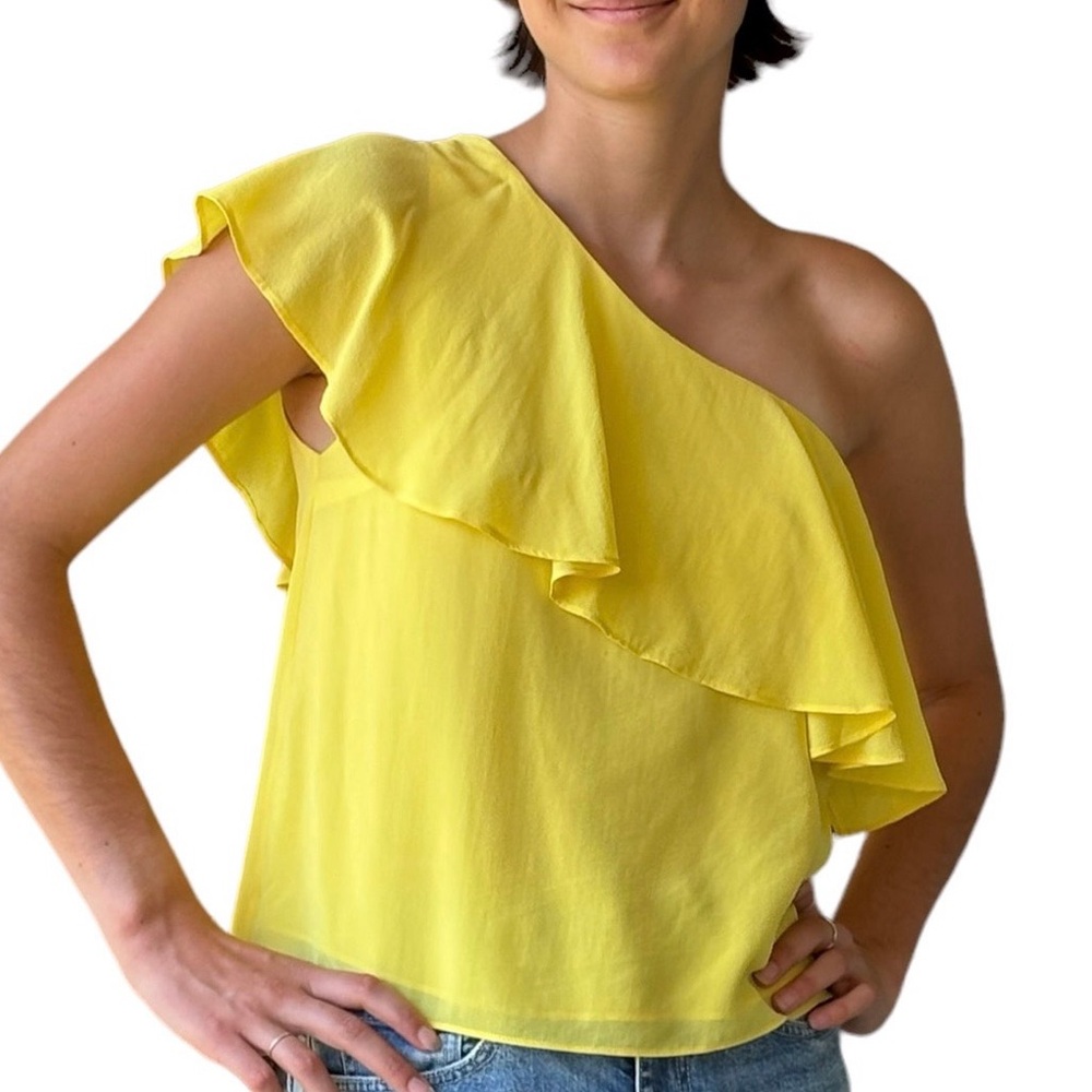Alice + Olivia Lemon Yellow One Shoulder Silk Top S